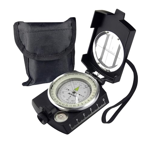 Aofar Military Compass Af-4580 - Navigazione Da Avvistamento, Lenti Nere E Antiagitazione, Con Calcolatrice Della Distanza Del Misuratore