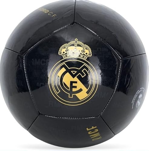 Real Madrid Pallone Scudo Oro Colore Nero Lucido Taglia 5 Prodotto Ufficiale