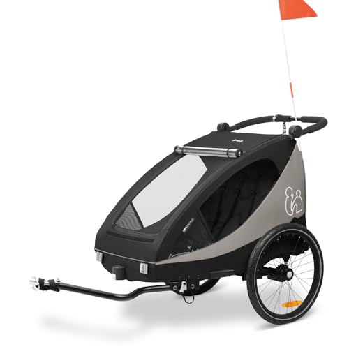 Hauck Dryk Duo Plus, Nero – Rimorchio Per Bici E Passeggino 2 In 1 Per Bambini, Doppio Rimorchio Per Bicicletta Con 2 Posti E Sospensioni, Pieghevole