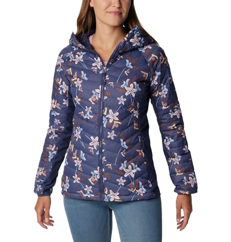 Columbia Powder Pass Hooded Jacket, Chaqueta Acolchada Con Capucha Donna, Nocturnal Tiger Lilies Print,