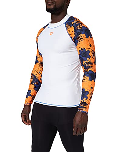 Arena M Rash Vest L/S Allover, Maglia A Maniche Lunghe Da Uomo, Con Protezione Uv, Bianco/Floreale Multi, S