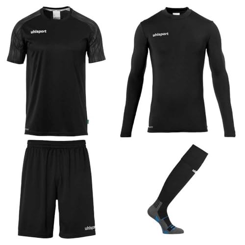 Uhlsport Reaction Goalkeeper Set Da Portiere Da Calcio, Set Composto Da Magliette, Pantaloncini, Baselayer E Calzettoni Da Calcio, Set Completo Per Ad