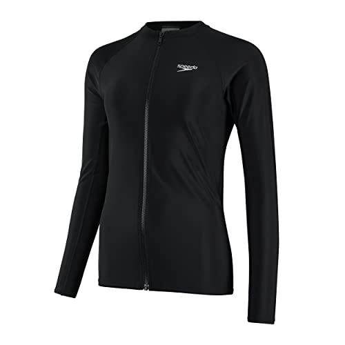 Speedo Donna Full Zip Long Sleeve Sun Protection Rash Top Rash Top, Nero/Bianco, Xxs