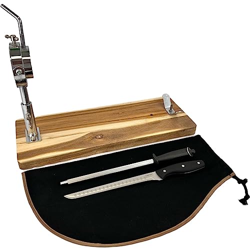 Nerthus Testa Girevole E Telescopica + Copri Jamon Nero + Affilatrice Manuale + Coltello Prosciutto Set, Acciaio Inossisabile, Legno