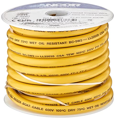 Ancor Marine Grade Ancor Tinned Copper Wire 6Awg (13Mm²) Yellow 25Ft, Dan-1052 Other, Multicolor, One Size