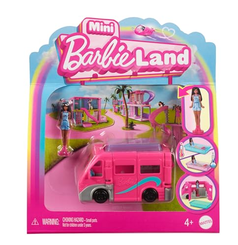 Barbie Mini Barbieland - Set Mini Camper Dei Sogni E Bambola, Playset Bambola 3,8 Cm E Veicolo Con Sorpresa Cambia Colore In Acqua Calda E Fredda, Gio
