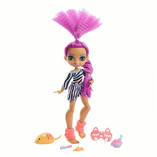 Cave Club Pigiama Party Preistorico Bambola Roaralai Snodabile, Con Capelli Viola E Accessori, Giocattolo Per Bambini 4+Anni,Gth02