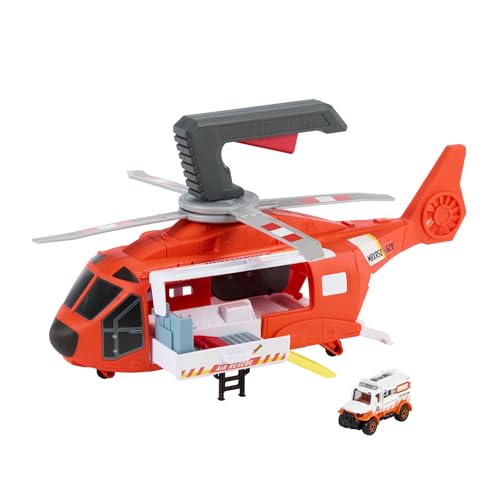Matchbox - Elicottero Di Salvataggio, Veicolo Di 40+ Cm Che Si Trasforma In Stazione Di Soccorso, Include Ambulanza Die-Cast In Scala 1:64, Giocattolo