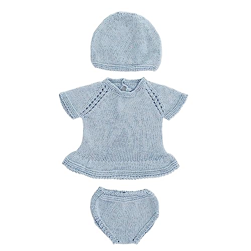 Miniland Set Blu A Maglia Per Bambola Da 40 Cm. Vestito, Mutandine E Berretto. Prodotto In Spagna Con Tessuto Riciclato. Miniland Dolls.