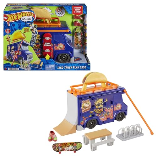 Hot Wheels Skate - Skatepark Portatile, Valigetta Taco Truck Con 1 Mini Skate Esclusivo E 1 Paio Di Scarpine Rimovibili Inclusi, Playset Portatile E S