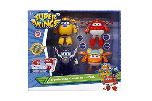 Super Wings Aereo Giocattolo - 4 Pezzi Transformers Giocattoli Robot Giocattolo, Macchinine Giocattolo Per Bambini Regalo Bambina 3 4 5 6 Anni, Jett+