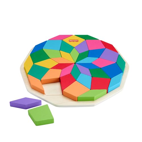 Fisher-Price - Puzzle Mandala In Legno, 40 Pezzi Colorati Con Disegni Geometrici E Certificati Fsc, Gioco Creativo Per Lo Sviluppo Delle Capacità Moto