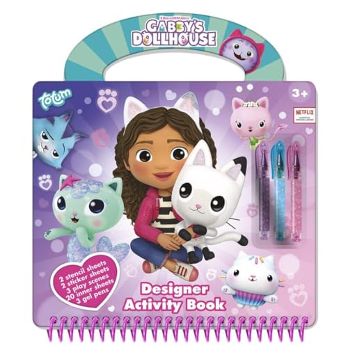 Tm Essentials Gabby'S Designer Book – Set Da Pittura Per Bambini Con Libro Da Disegno, Penne E Adesivi, Set Creativo Con Stencil E Maniglia