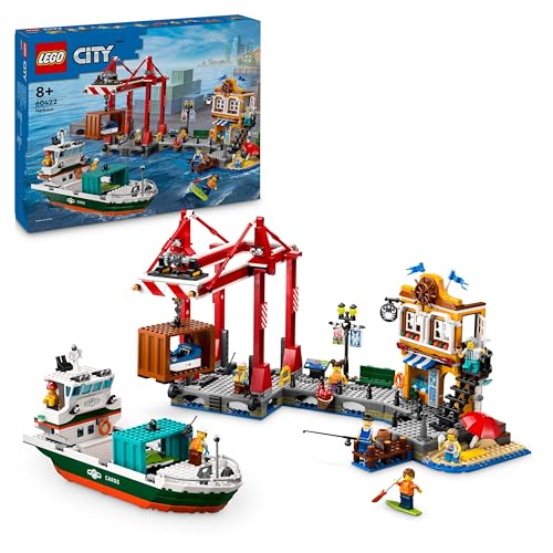 Lego City Porto E Nave Merci, Giochi Di Ruolo Per Bambini E Bambine Da 8 Anni Con Barca Giocattolo, Gru Portuale Funzionante, Moto D'Acqua E 8 Minifig