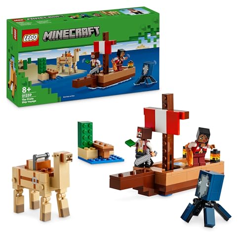 Lego Minecraft Il Viaggio Del Galeone Dei Pirati, Barca Giocattolo Da Costruire Con 2 Personaggi E 2 Animali, Giochi D'Avventura Per Bambini E Bambine