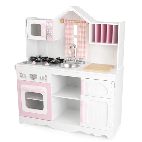 Kidkraft Cucina Giocattolo In Legno Modern Country Per Bambini Con Tende Vere, Giochi Per Bambini 3+ Anni, 53222, Esclusivo Amazon