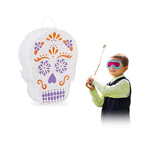 Relaxdays Pignatta A Forma Di Teschio Messicano, Da Riempire, Per Il Giorno Dei Morti, Da Appendere, In Carta, Grande, Colore Bianco, Pinata Einzeln,