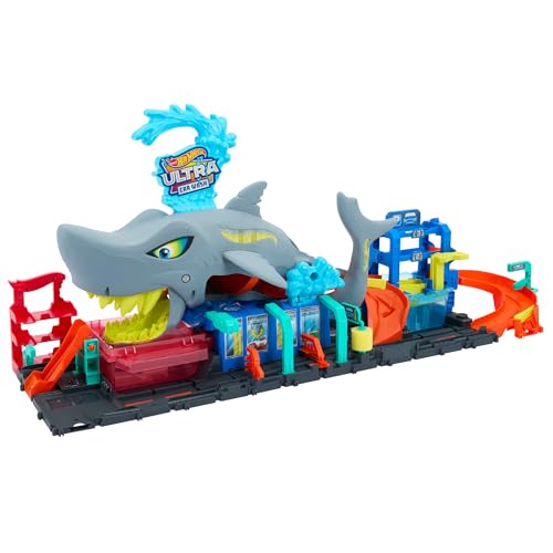 Hot Wheels 'Let'S Race' Netflix - Mega Squalo Autolavaggio, Pista Con Rullo Di Schiuma E Cancelli Mobili, Funzione Cambia Colore E Macchinina Color Re