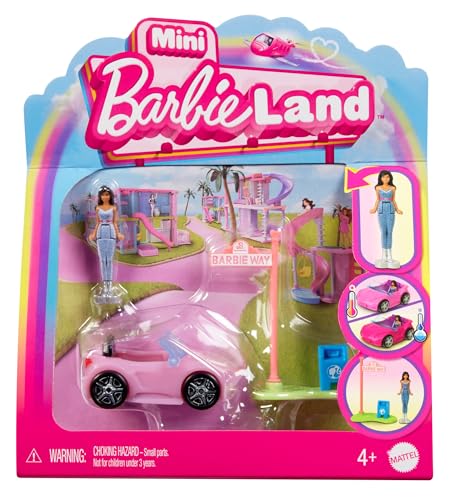 Barbie Mini Barbieland - Set Mini Auto Decappottabile E Bambola, Playset Bambola 3,8 Cm E Veicolo Con Sorpresa Cambia Colore In Acqua Calda E Fredda,