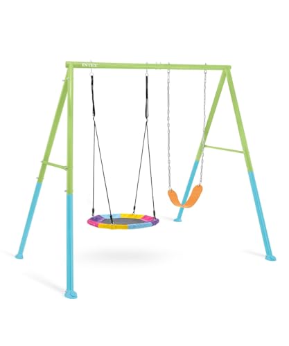 Intex 44125 Altalena Da Giardino Per Bambini Con Seggiolino E Dondolo Nido, Acciaio, Verde E Azzurro, 254X235X200 Cm