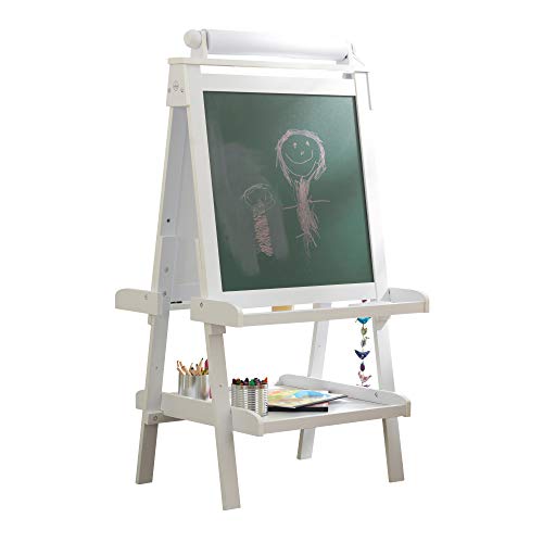 Kidkraft Cavalletto Artistico In Legno Deluxe Per Bambini Con Rotolo Di Carta, Lavagna Doppia Faccia Con Lavagna Bianca, Accessori Per Pittura, Giocat