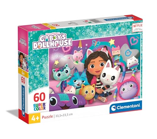 Clementoni- Gabby'S Dollhouse Supercolor Dollhouse-60 Pezzi Bambini 4 Anni, Puzzle Cartoni Animati, Made In Italy, Multicolore, 26202