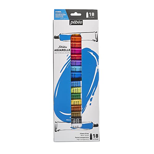 Pébéo Studio - Set Di Pittura Ad Acquerello Di Alta Qualità Per Artisti Professionisti E Hobbistici, 18 Colori, 12 Ml