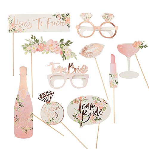 Ginger Ray - Set Di 10 Oggetti Scenografici Per Foto, Per Addio Al Nubilato, Accessori Scenici Con Motivo Floreale, Colore: Oro Rosa