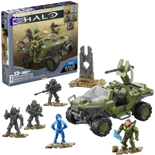 Mega Halo - Warthog Fleetcom, Set Da Costruire Con 462 Pezzi, Veicolo Fuoristrada Con 5 Mini Action Figures Incluse, Set Da Collezionare Ed Esporre, G