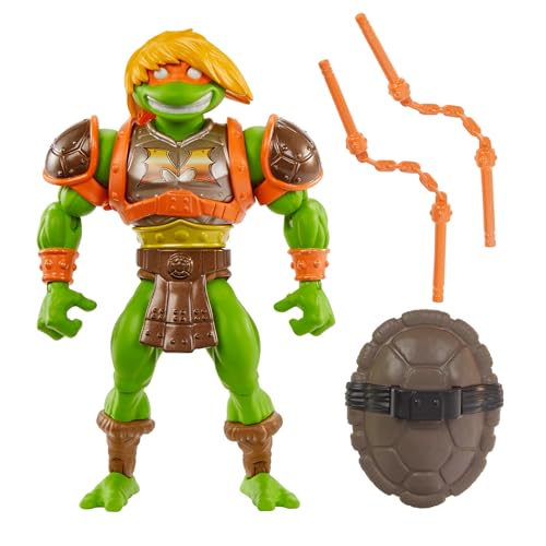 Masters Of The Universe Origins - Michelangelo Turtles Of Grayskull, Action Figure Snodata Con Armatura E Accessori, Crossover Tra Motu E Tartarughe N