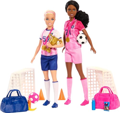 Barbie Carriere - Calciatrici, Playset Con Barbie Brooklyn E Bambola Calciatrice Petite Bionda, 15 Accessori Inclusi Tra Cui 2 Reti Da Calcio E 2 Pall
