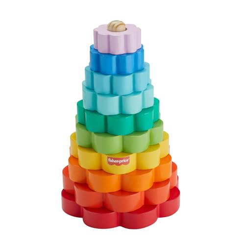 Fisher-Price - Impilatore Anelli In Legno, Giocattolo Creativo Con 1 Base E 9 Anelli In Legno Colorato Per Lo Sviluppo Delle Capacità Motorie Compless