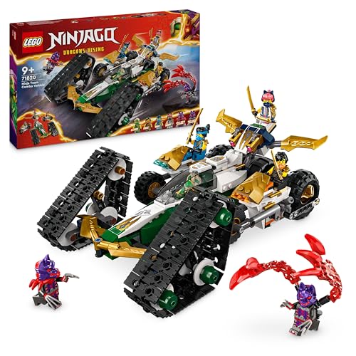Lego Ninjago Cingolato Del Team Ninja, Veicolo Giocattolo 4 In 1 Con 2 Moto, Aliante E Macchina Fuoristrada Da Costruire, Giochi D'Avventura Per Bambi