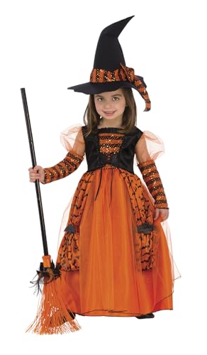 Rubies Costume Da Strega Brillante Per Bambina, Arancione, Con Dettagli In Glitter E Cappello Con Dettagli In Paillettes Per Halloween, Carnevale, Com