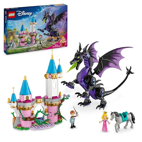 Lego Disney Malefica Drago, Parte Del Castello Giocattolo Da Costruire Con Torre, 2 Mini Bamboline Dei Personaggi Di Aurora E Del Principe Filippo, Gi