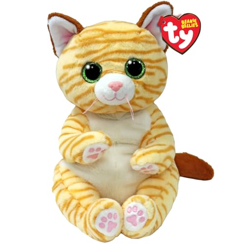 Ty Beanie Bellies - Mango Il Gatto Tigrato Con Occhioni Verdi Glitter, I Peluche Col Pancino Morbidi E Coccolosi - 30 Cm - T43208