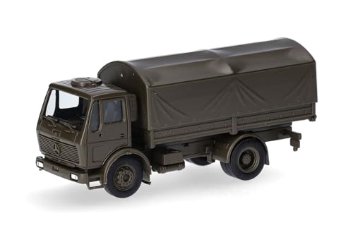 Herpa Modellino Di Camion Mercedes-Benz Ng 5T Camion Con Telaio Piano E Copertura, 2 Assi Bundeswehr, Miniatura In Scala 1:87, Pezzo Da Collezione, Ma
