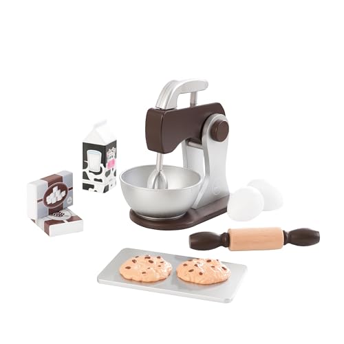 Kidkraft Set Pasticceria Giocattolo Espresso Con Impastatrice In Legno, Set Mini Elettrodomestici Con Cibo Giocattolo Per Cucina Per Bambini, Accessor