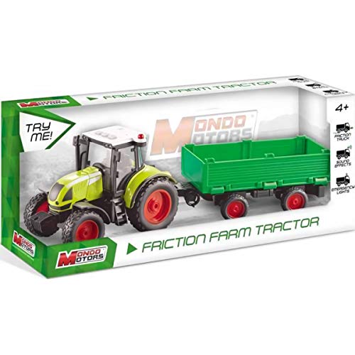 Mondo Mondo-51180 Mezzi Da Lavoro Motors-Friction Farm Tractor Trailer Retrocarica Frizione Pull Back Per Bambini-Dimensione 40 Cm-Trattore Con Rimorc