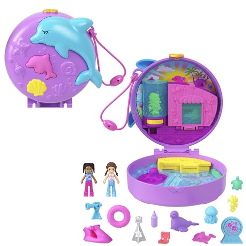 Polly Pocket - Cofanetto Missione Salvataggio Delfini, Playset Con Due Mini Bambole E 12 Accessori Marini Tra Cui 2 Cuccioli Acquatici, Giocattolo Per