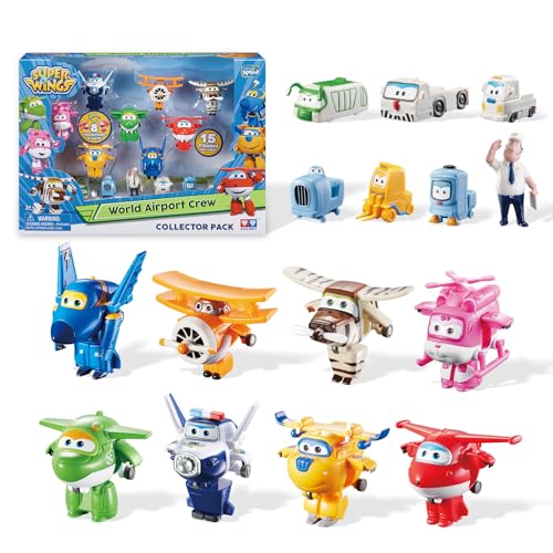 Super Wings- Series 1, Transform-A-Bots, World Airport Crew, Serie 2, Confezione Con 15 Giocattoli, Personaggi Da 5 Cm, Colore Multi-Colour, 5,08 Cm, 