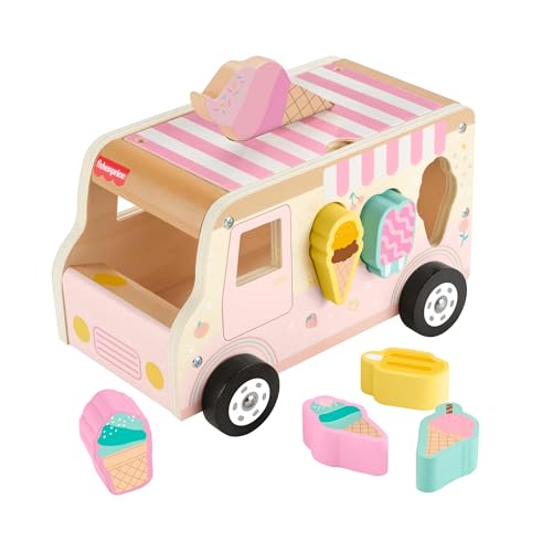 Fisher-Price - Furgoncino Dei Gelati Cercaforme In Legno, Playset Con Furgoncino E 7 Pezzi In Legno Certificati Fsc, Per Lo Sviluppo Delle Capacità Mo