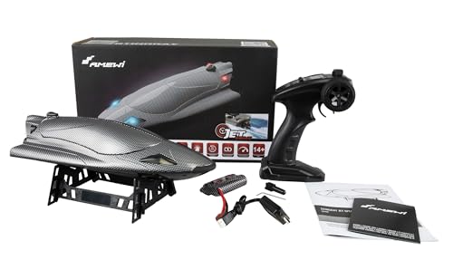 Amewi Stingray Speedboat Con Getto Motorizzato 40 Km/H, 335 Mm, Effetto Carbonio Rtr