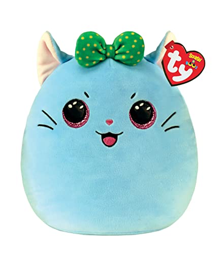 Ty Squishy Beanies - Kirra Il Gattino Azzurro, Morbido Cuscino Di Peluche Con Fiocchetto Verde, Idea Regalo Per Grandi E Piccini, Tutti Da Collezionar