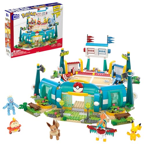 Mega Pokémon - Palestra Adventure Builder, Set Centro Allenamento Da Costruire Con 1101 Pezzi, Include 5 Personaggi Snodati E Un Campo Di Lotta Per I