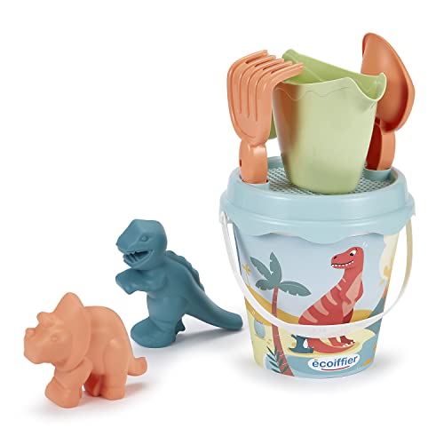 Jouets Ecoiffier- Jouets Ecoiffier-462-Secchio Imbottito Decoro Dino 17 Cm 2 Stampi Per Sabbia-Gioco Da Spiaggia Per Bambini-Da 18 Mesi-Origine Franci