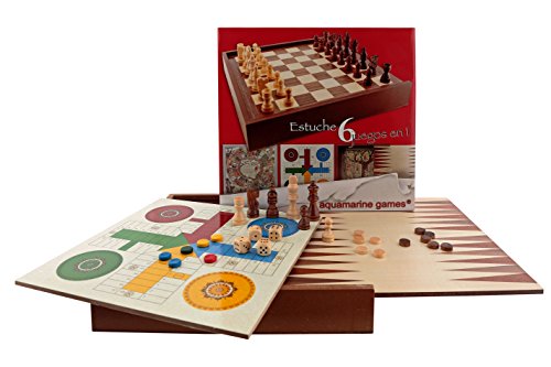 Aquamarine Games - 6 Giochi Classici: Scacchi, Damascato, Backgammon, Oca, Parchis, Scala (Cp030)