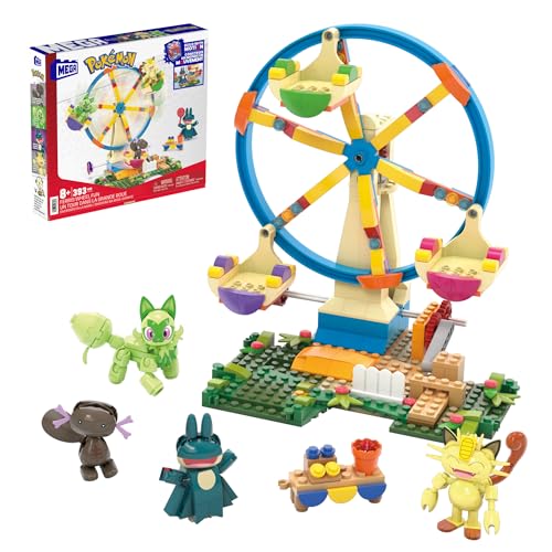 Mega Pokémon - Ruota Panoramica Adventure Builder, Set Da Costruire Con 393 Pezzi, Include I Personaggi Sprigatito, Meowth, Wooper Di Paldea E Munchla