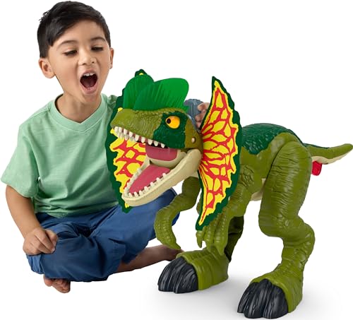 Fisher-Price Imaginext Jurassic World - Attacco Del Dilofosauro, Dinosauro Alto 40+ Cm Con Luci E Suoni, Griletti Sulla Coda E Sul Collo Attivano Il L