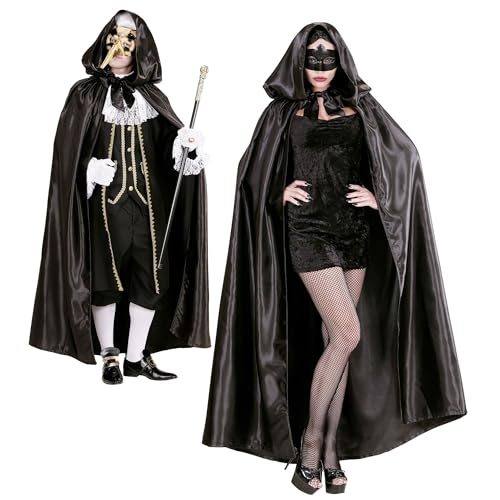 "Black Satin Hooded Cape" 145 Cm -